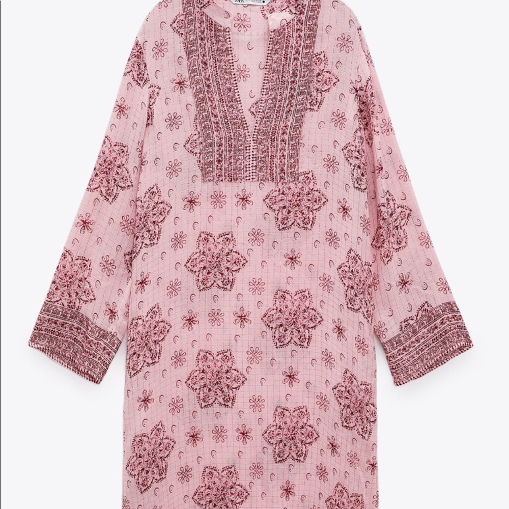 Zara printed midi slit dress size small pink NWT - Picture 11 of 16